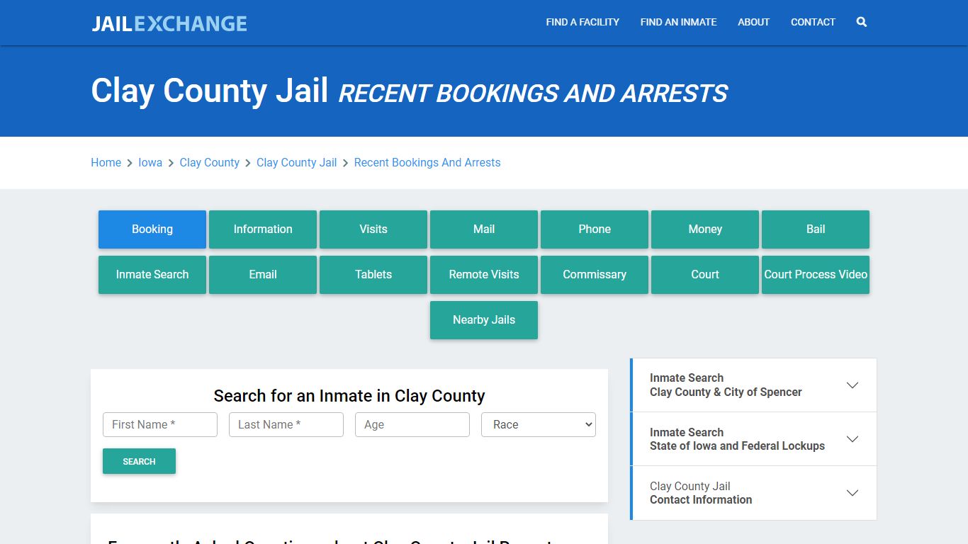 Clay County Jail IA Recent Arrests and Bookings - Jail Exchange